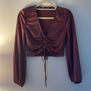 ZARA cropped brown top with front ruching